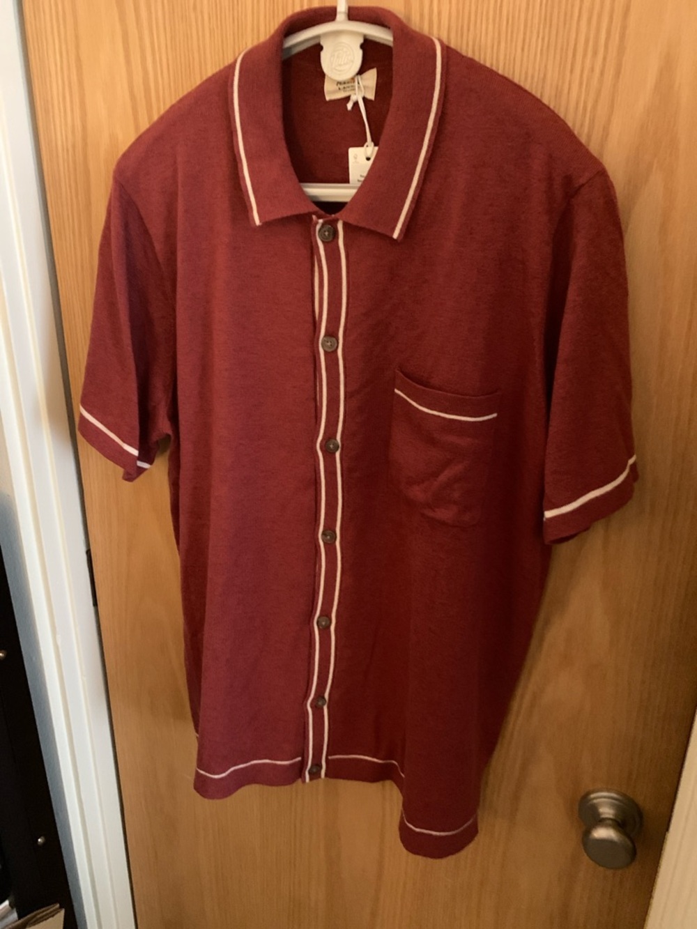 Men's NWT XXL Marine Layer Rust Knit Polo Shirt with Contrast Trim